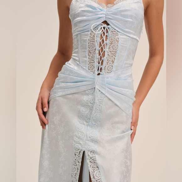 For Love and Lemons Silk Ophelia Blue Gown Size 4 - Picture 4 of 16